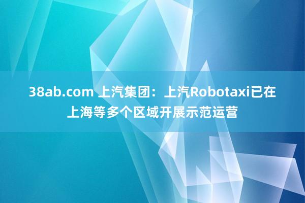 38ab.com 上汽集团：上汽Robotaxi已在上海等多个区域开展示范运营