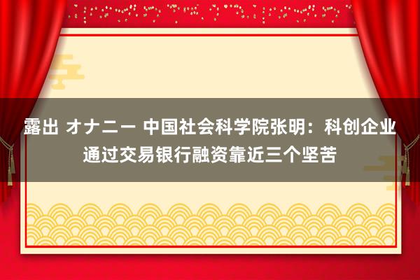 露出 オナニー 中国社会科学院张明：科创企业通过交易银行融资靠近三个坚苦